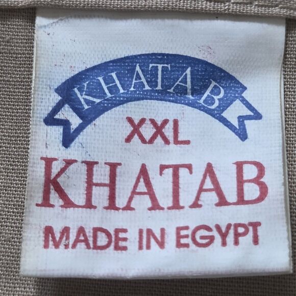 Khatab Egyptian Cotton Kaftan Dress XXL Tan with Brown Trim And Embroidery Boho - Picture 2 of 10